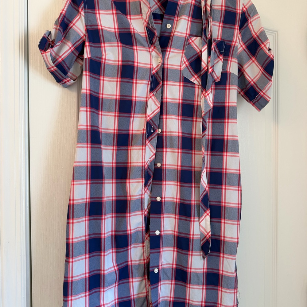 Southern Tide Red and Blue Plaid Shirt Dress